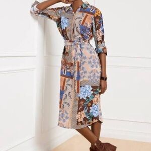 Talbots Patchwork Midi Dress - Blue and Brown